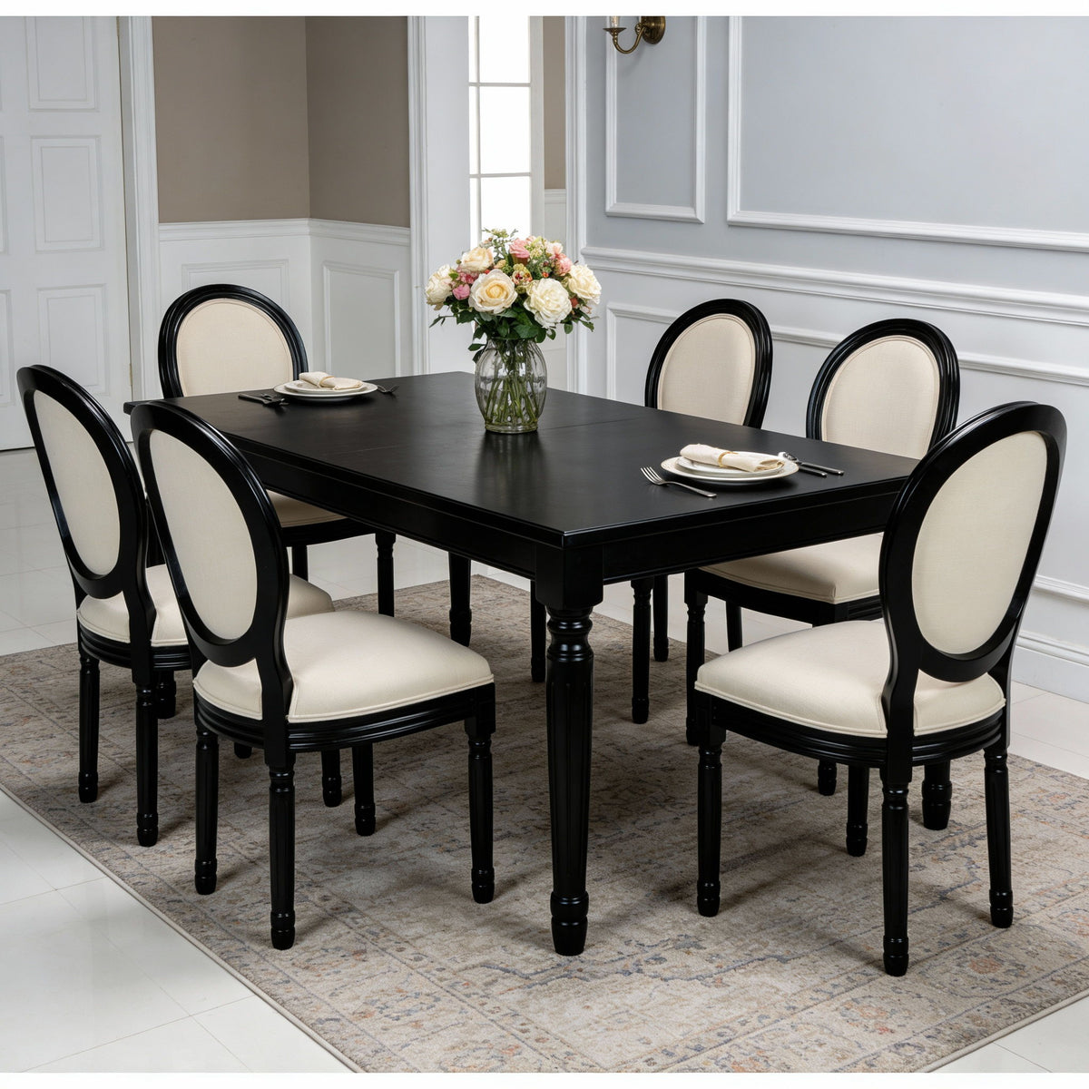 Dining Chairs Upholstered With Sponge Round Back (Set of 2) - Black