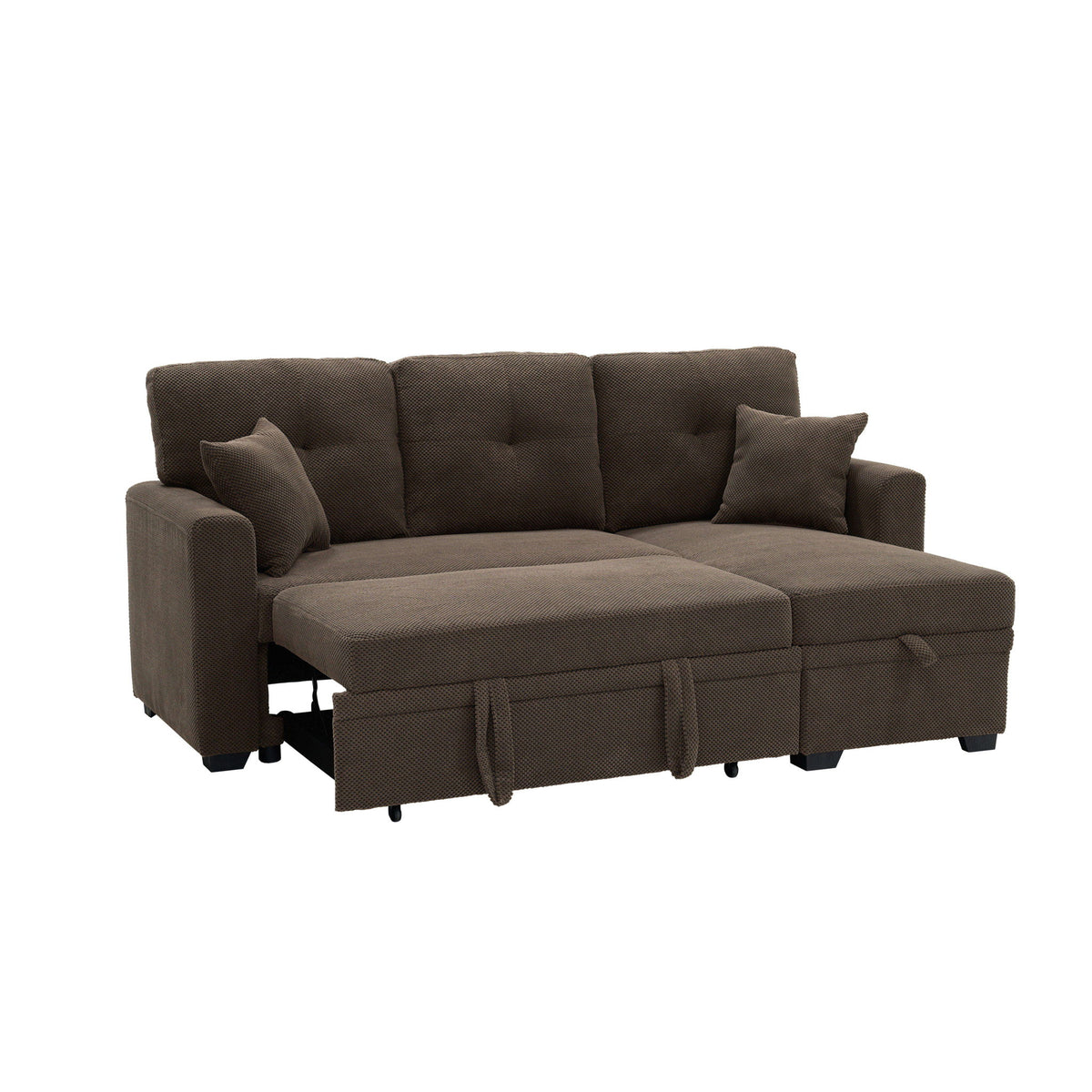 Sleeper Sectional Sofa With Pull Out Bed, Reversible Chaise, Hidden Storage