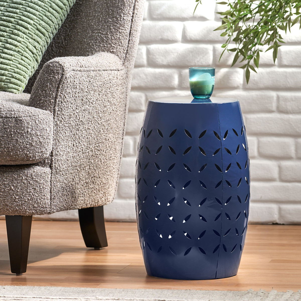 Outdoor Lace Cut Side Table - Navy Blue