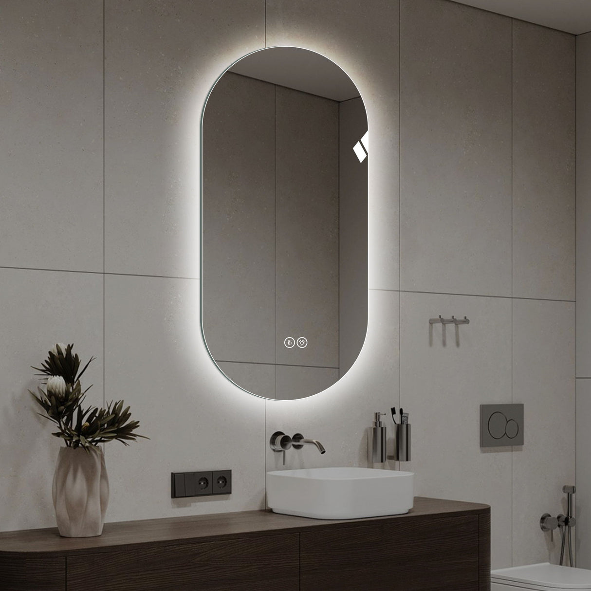 Smart Wall Mounted LED Touch Screen Mirror With Anti-Fog Function And Adjustable Lighting