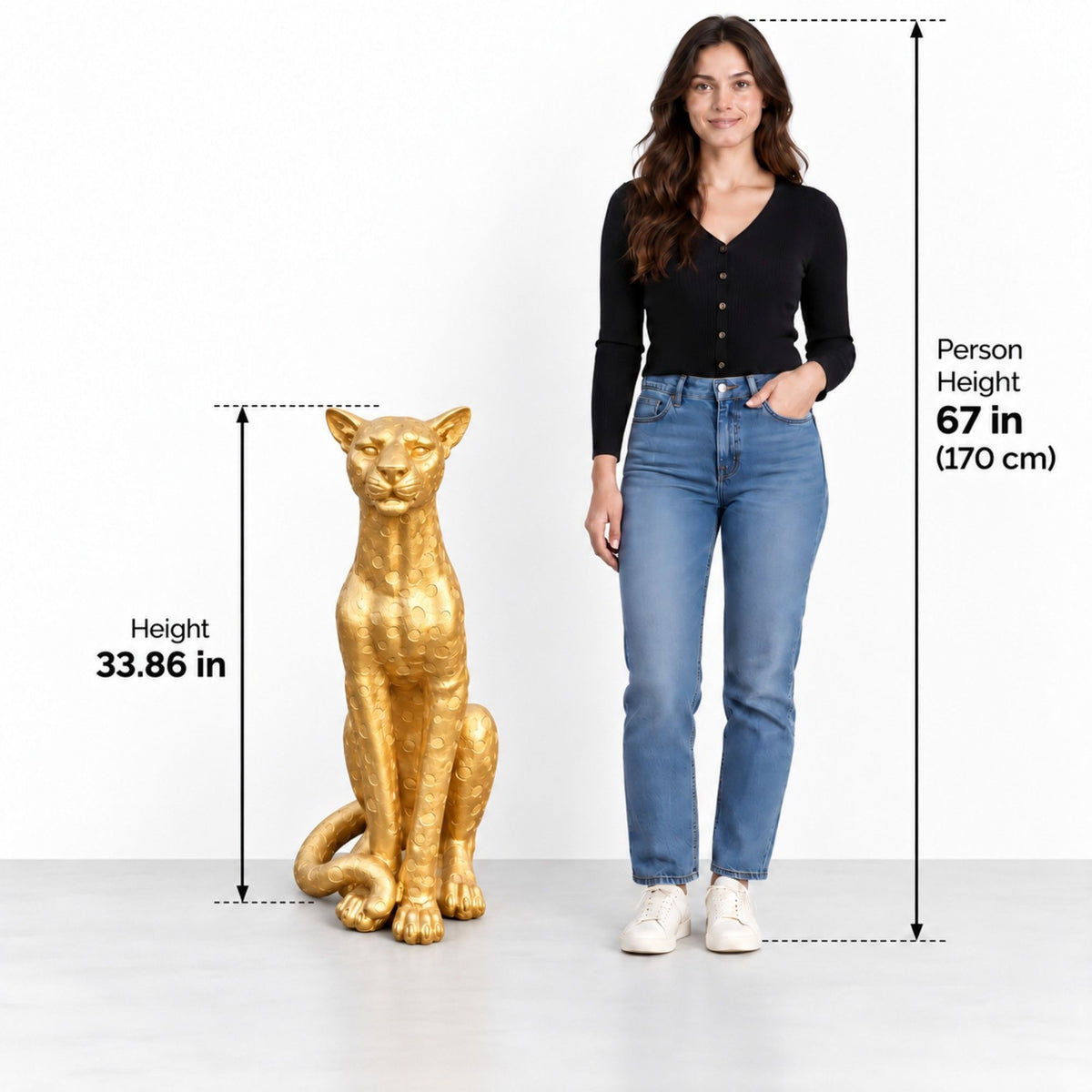 Leopard Statue, Animal Sculpture For Decor - Gold