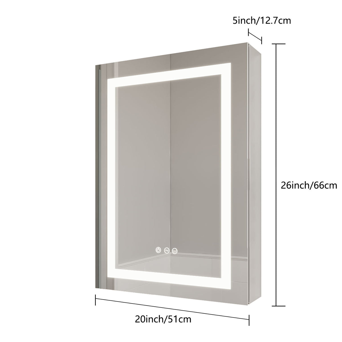 Bathroom Medicine Cabinet With LED Mirror, Anti-Fog, Waterproof, 3000K~6000K Single Door Lighted Bathroom Cabinet With Touch Swich