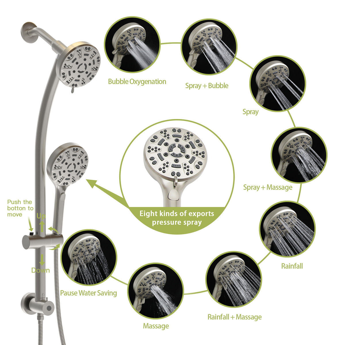 Multi Function Dual Shower Head System With 4.7" Rain Showerhead And Adjustable Slide Bar In - Brushed Nickel