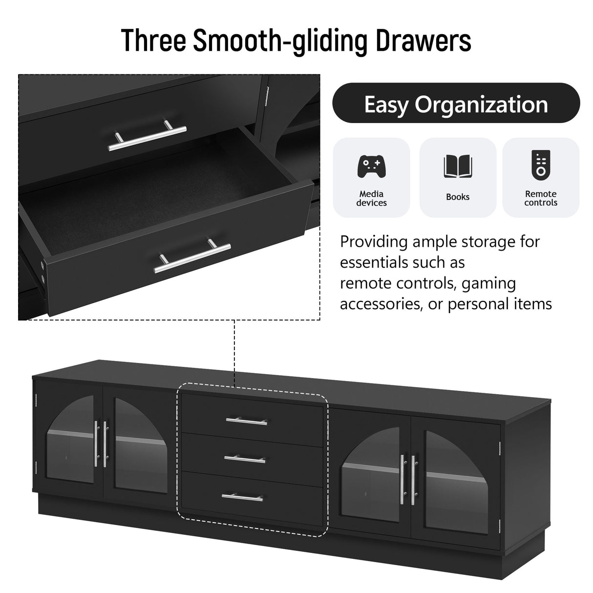 Modern Minimalist TV Stand, Entertainment Center Media Console Cabinet With Adjustable Shelves For Living Room