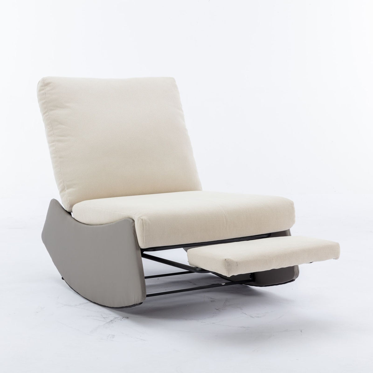 Modern Rocking Chair Recliner, Comfy Rocker Nursery Chair With Footrest, Accent Reading Chair, Upholstered Lounge Chair For Relaxing, Resting, Soft Padded Rocker For Indoor Living Room Bedroom - Gray / Beige