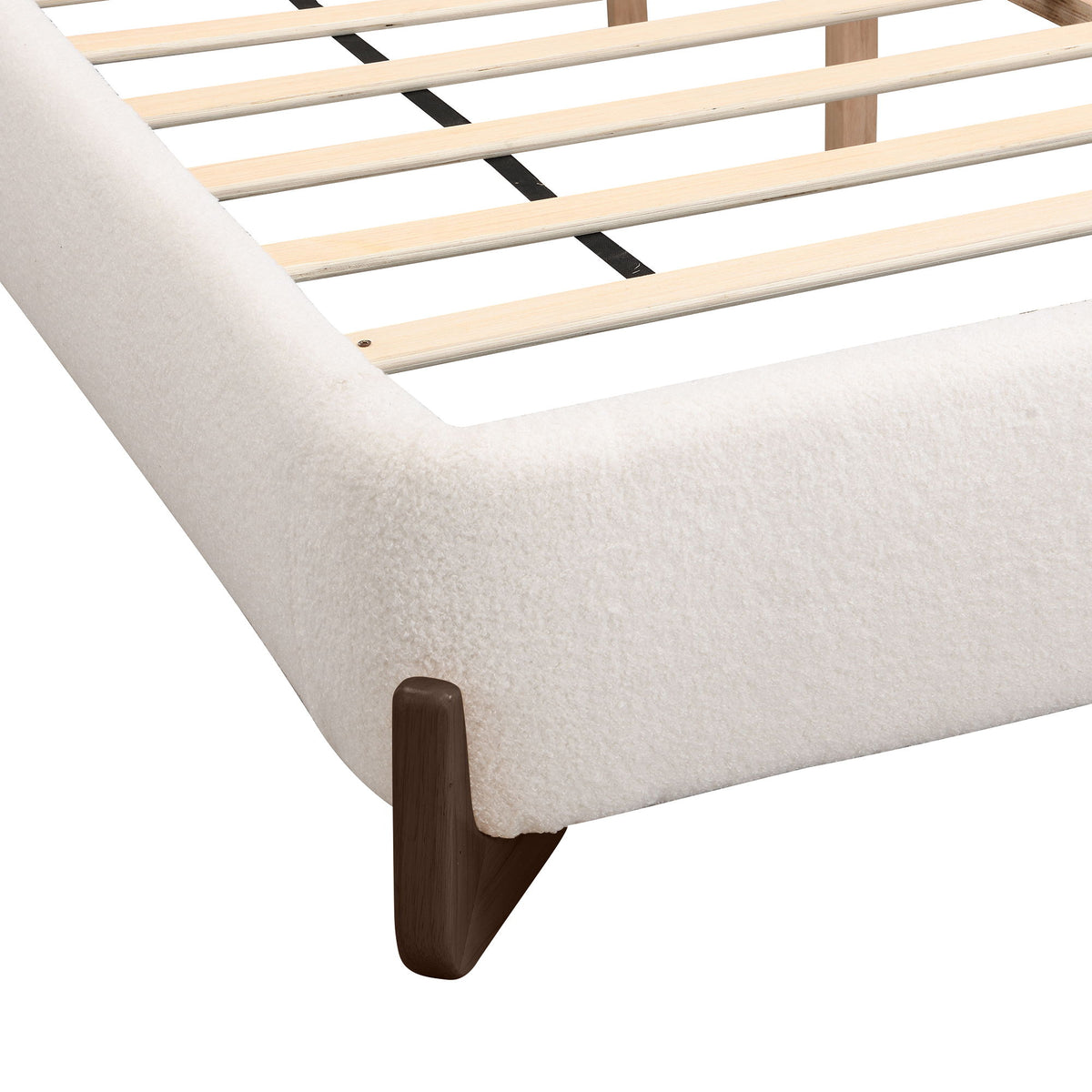 Queen Size Elegant Terry Upholstered Bed - White