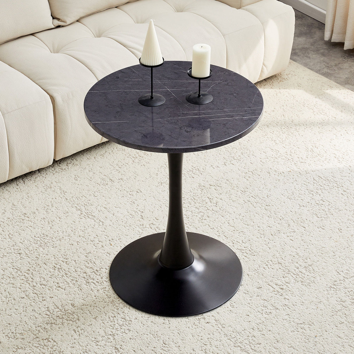 Round Dining Table With Faux Marble Top And Metal Pedestal +, 23.6" Diameter For Kitchen, Living Room, Small Spaces