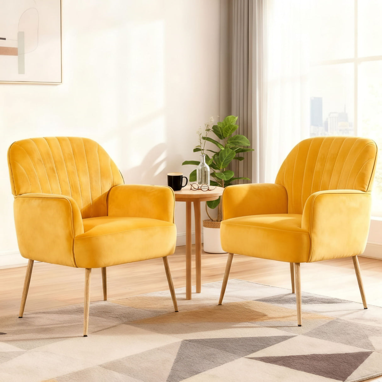 Accent Upholstered Armchair For Living Room - Yellow