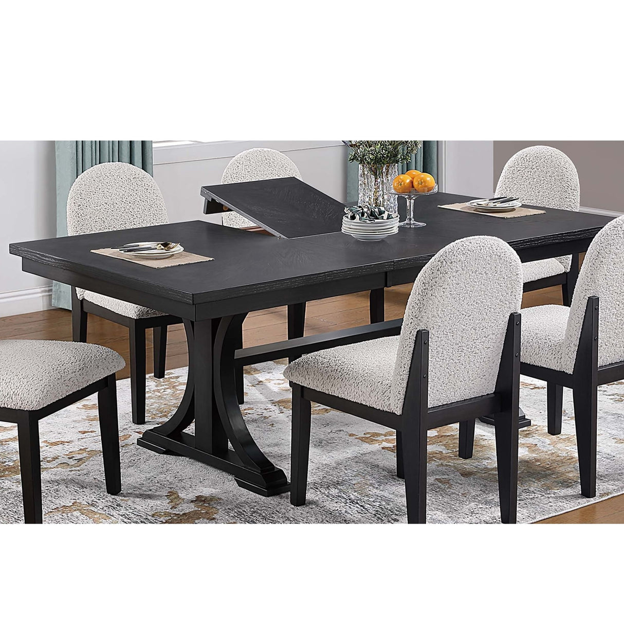 7 Piece Dining Set, Table And 6 Side Chairs, Table With Trestle Base - Black / Charcoal / White