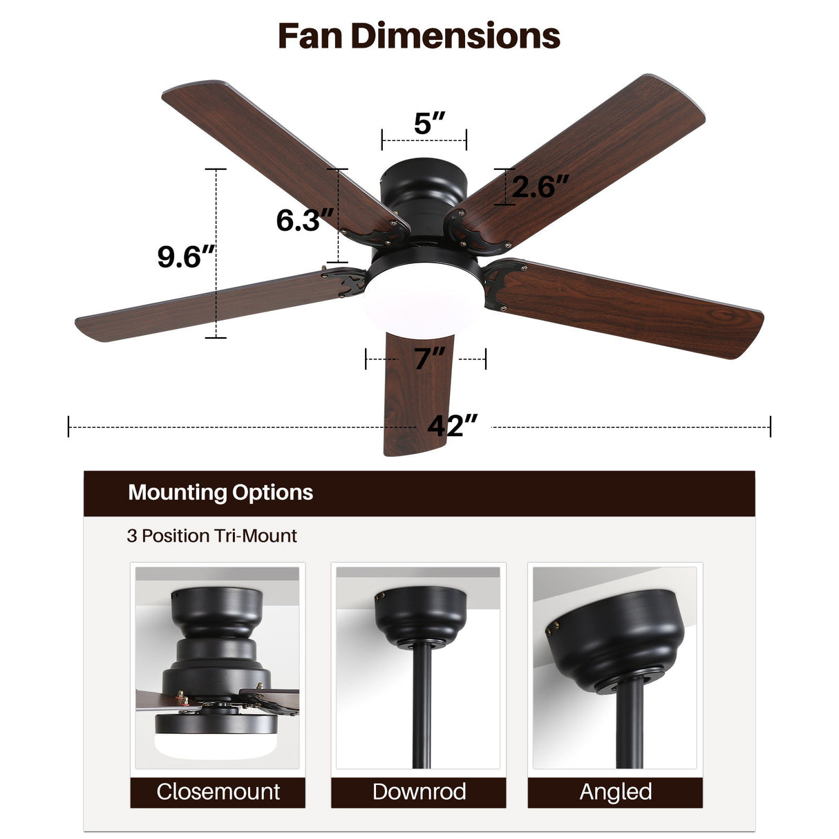 Modern Ceiling Fan With 3 Color Dimmable Light 5 Blades Remote Control Reversible Dc Motor For Bedroom - Black - Ceiling Fans - Alpine Outlets