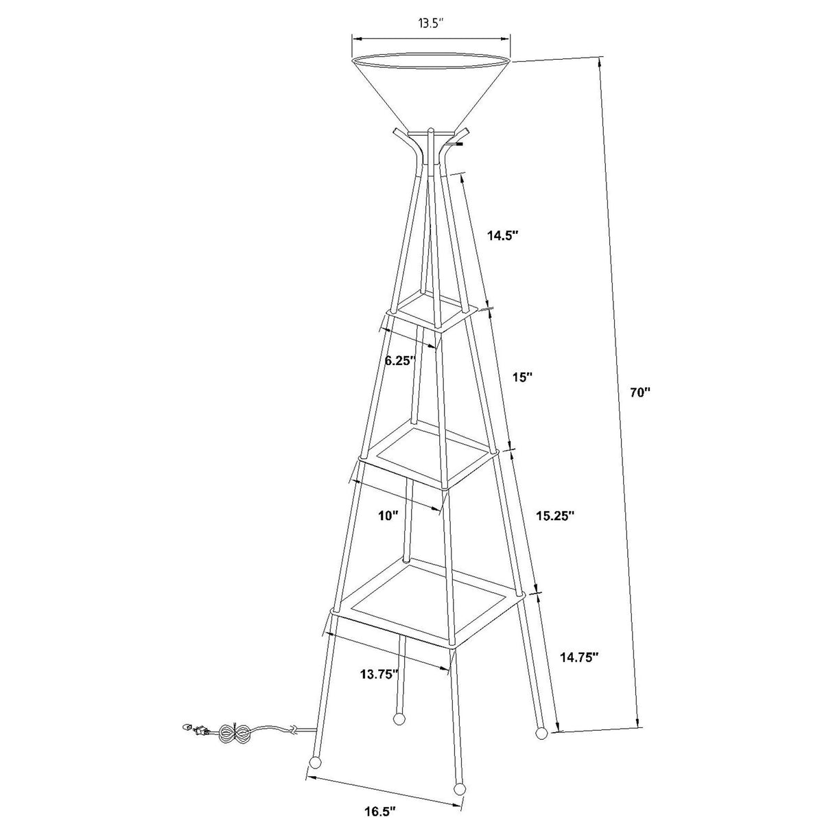 Sentinel - 3 Shelf Frosted Torchiere Floor Lamp With Shelves - Black