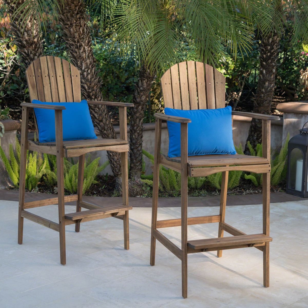 Outdoor Acacia Wood Adirondack Barstools (Set of 2)