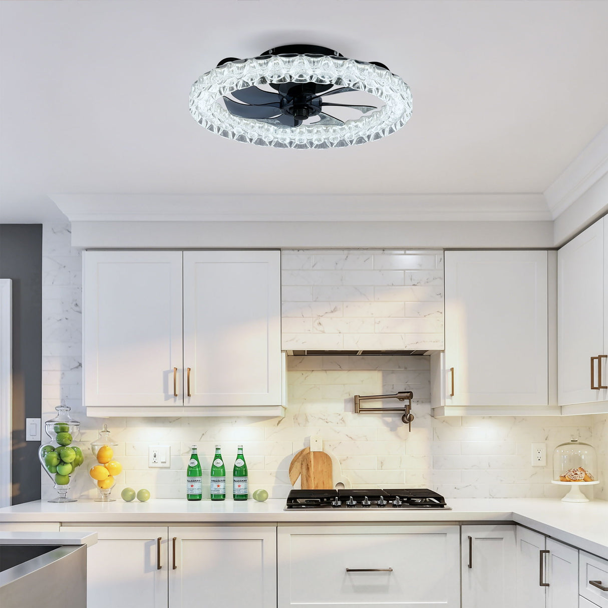 LED Light Source And Remote Control, 3000 - 6500K Dimmable Flush Mount LED Fan Light, 6 Speeds, Quiet DC Motor - Matte Black