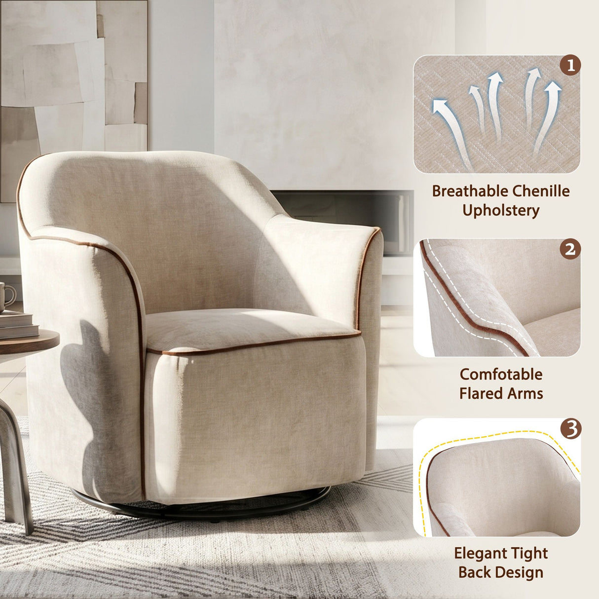 360° Swivel Accent Chair With Flared Arms