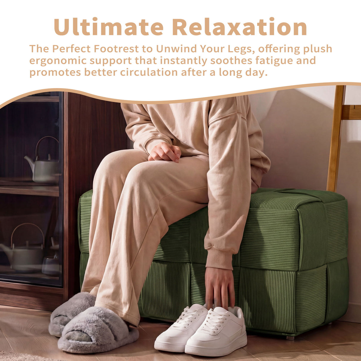 Modern Ottoman Foot Rest With Woven Design