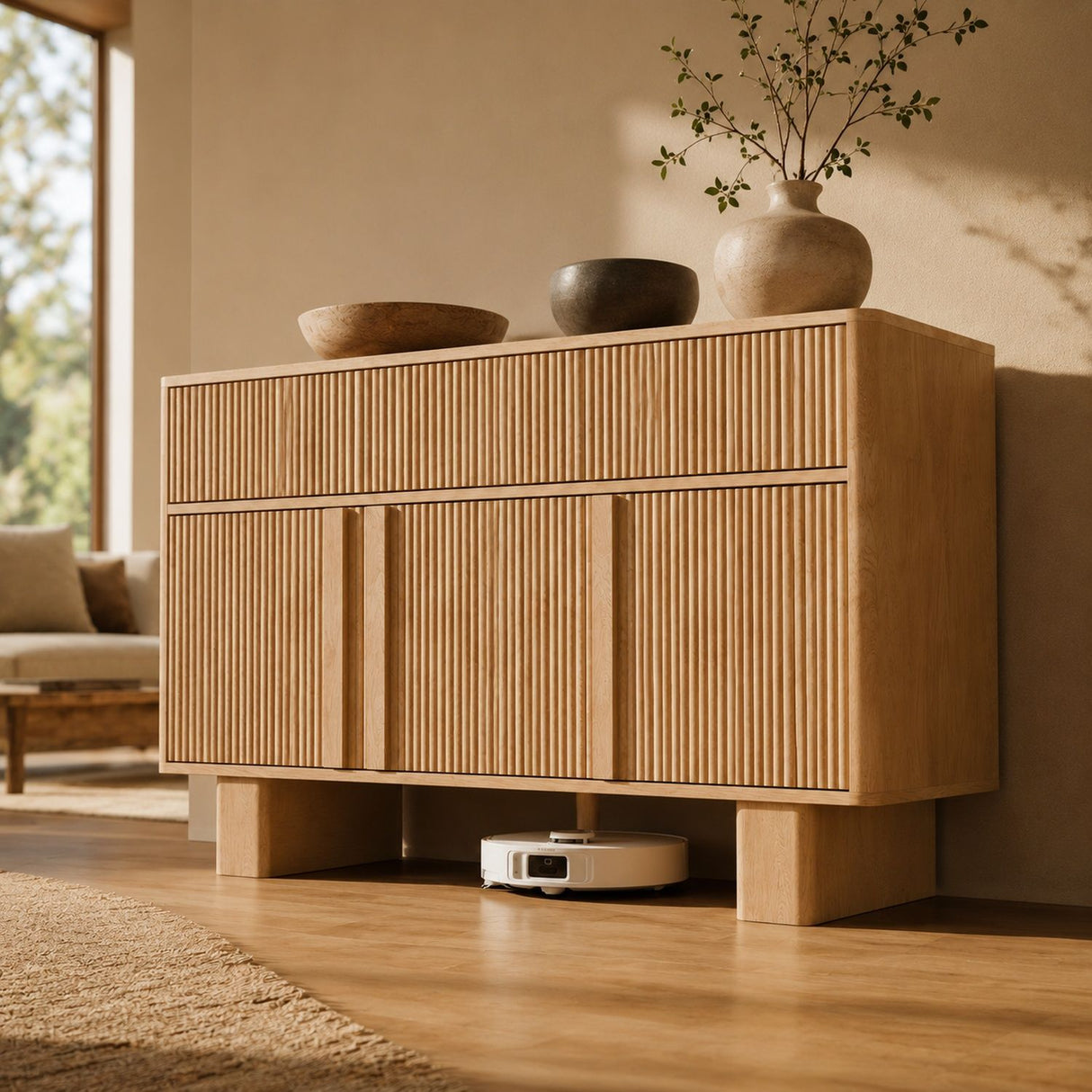 Curved Credenza, Wide Storage Cabinet For Dining Room
