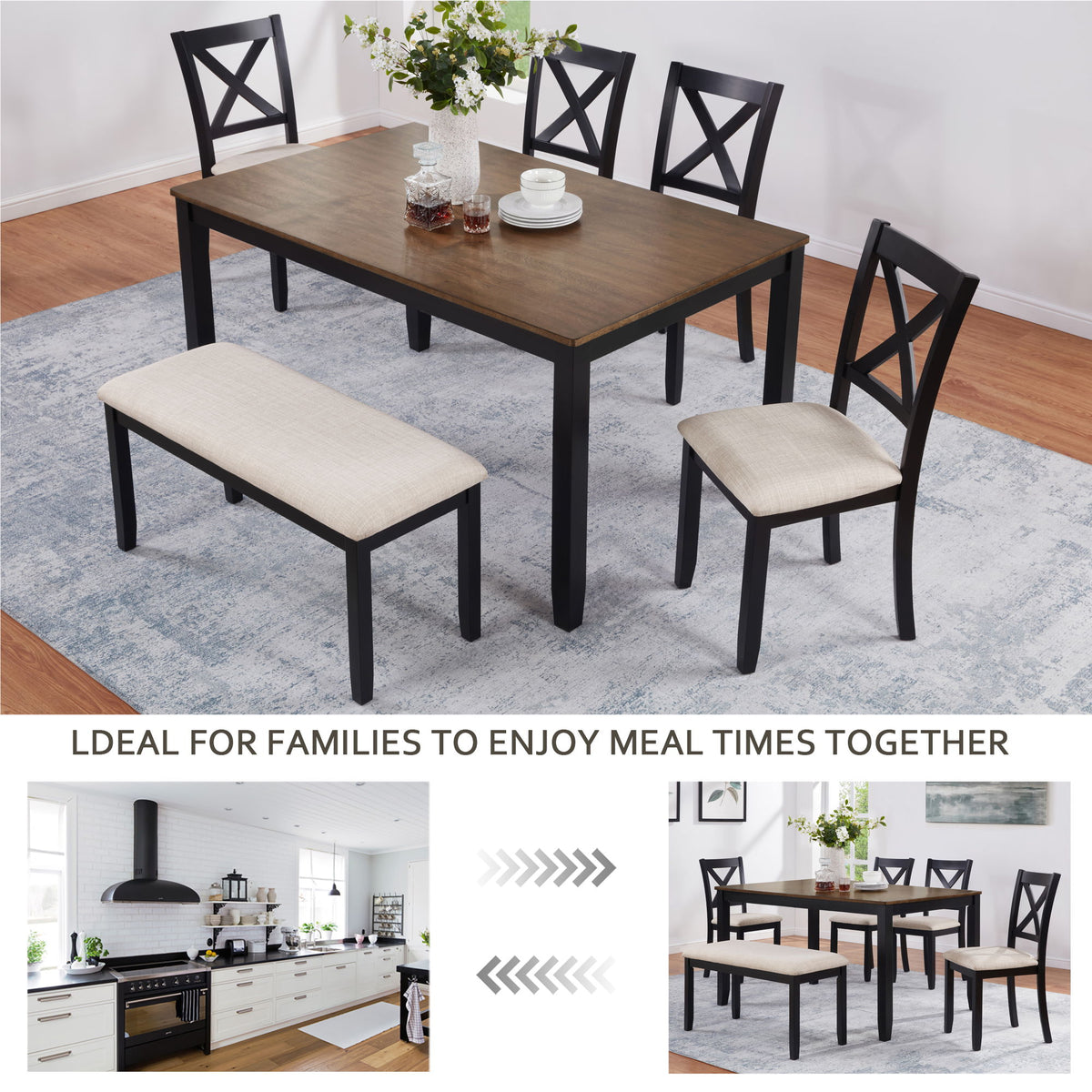 6 Piece Dining Table Set With Bench