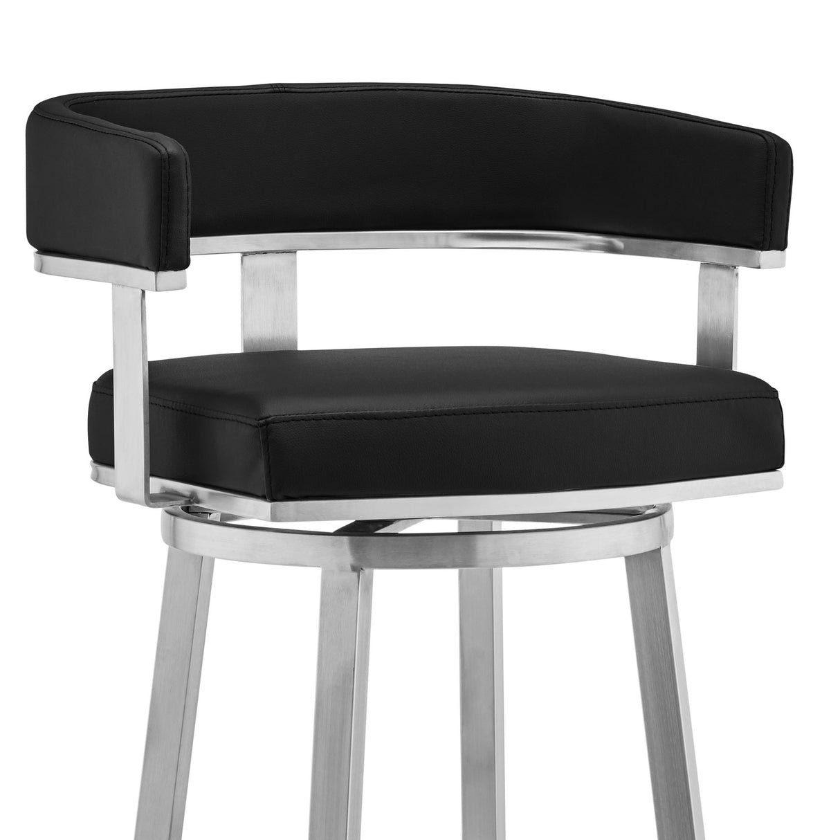 Lorin - 26" Faux Leather And Brushed Stainless Steel Swivel Bar Stool - Black