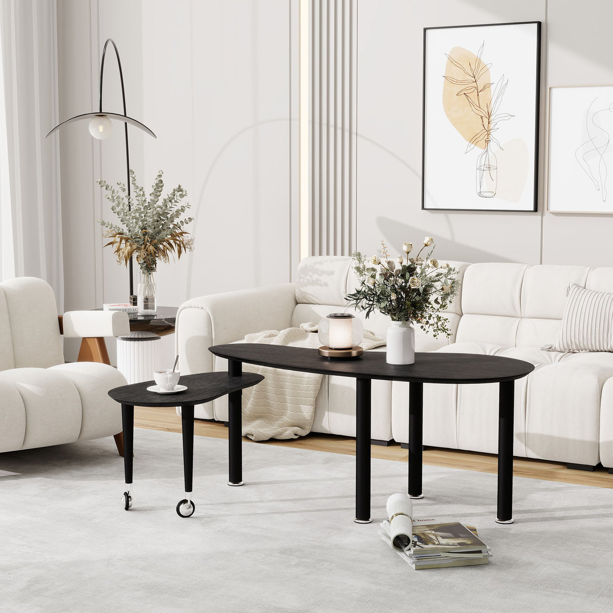 Rotatable Cocktail Table With Solid Legs, 360 Degree Rotating