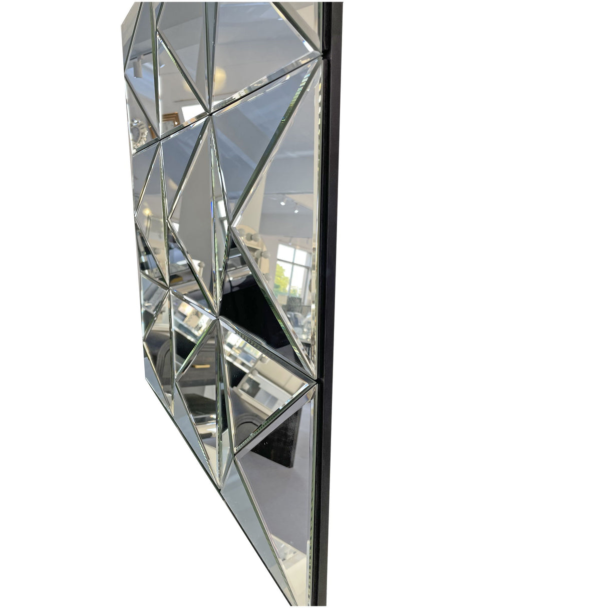 3D Beveled Wall Mirror With Frame, Large Square Design For Living Room - Silver