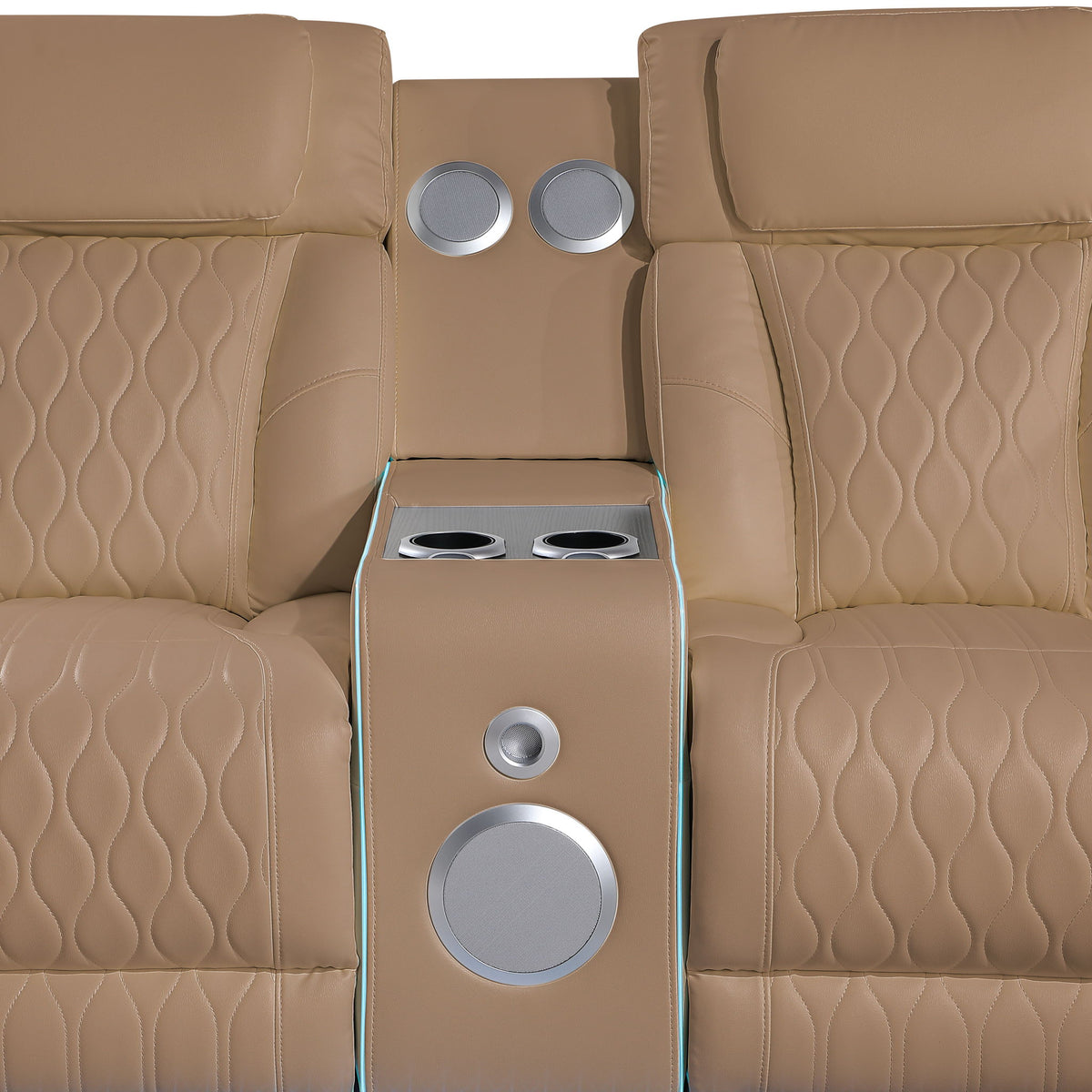 Electra - Power Recliner Sectional Sofa With Power Headrests, Console Loveseats, Wedge, LED Light Strip, Speakers