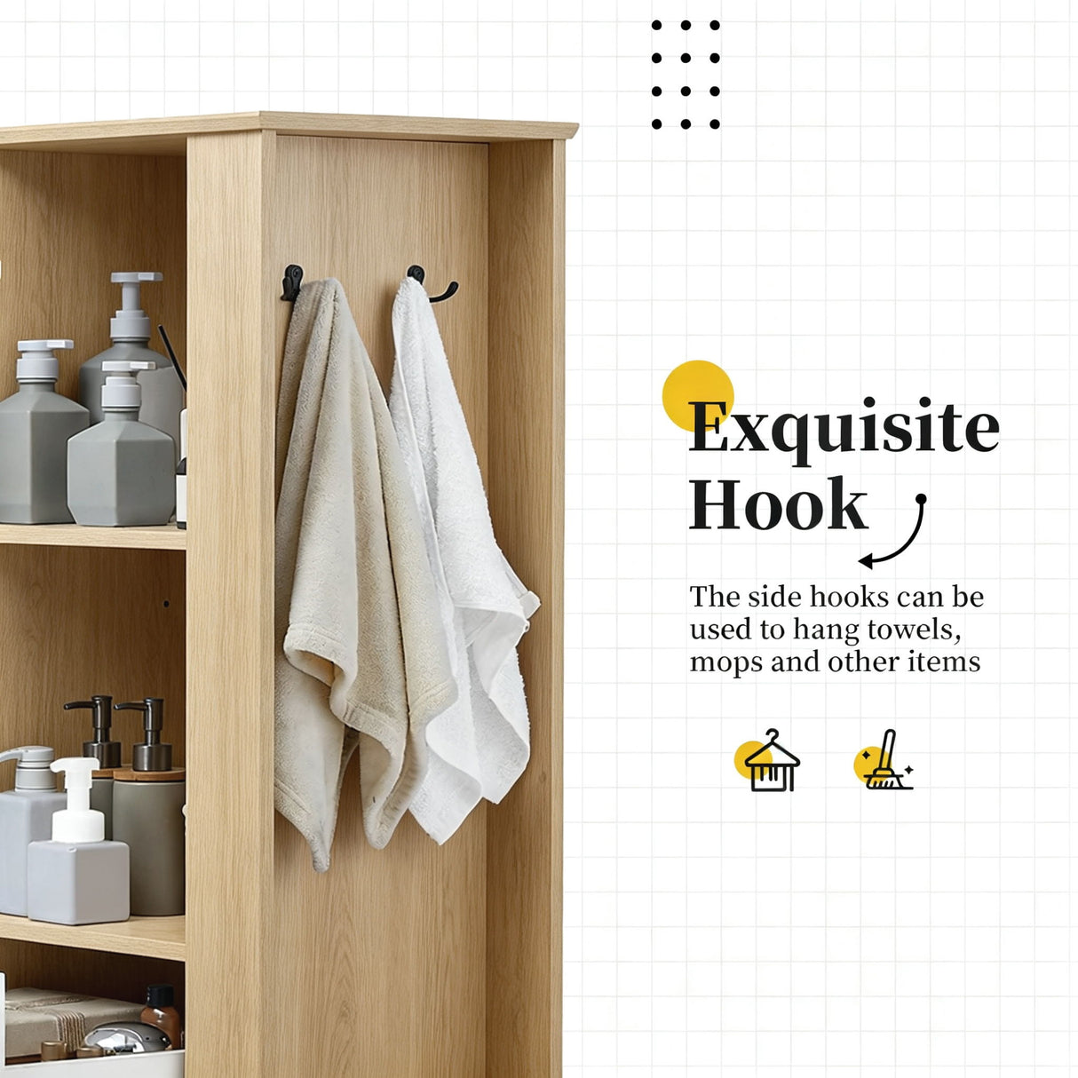 Tall Storage Cabinet With Tilt Out Compartment, Adjustable Shelves, Soft Close Hinges - Natural