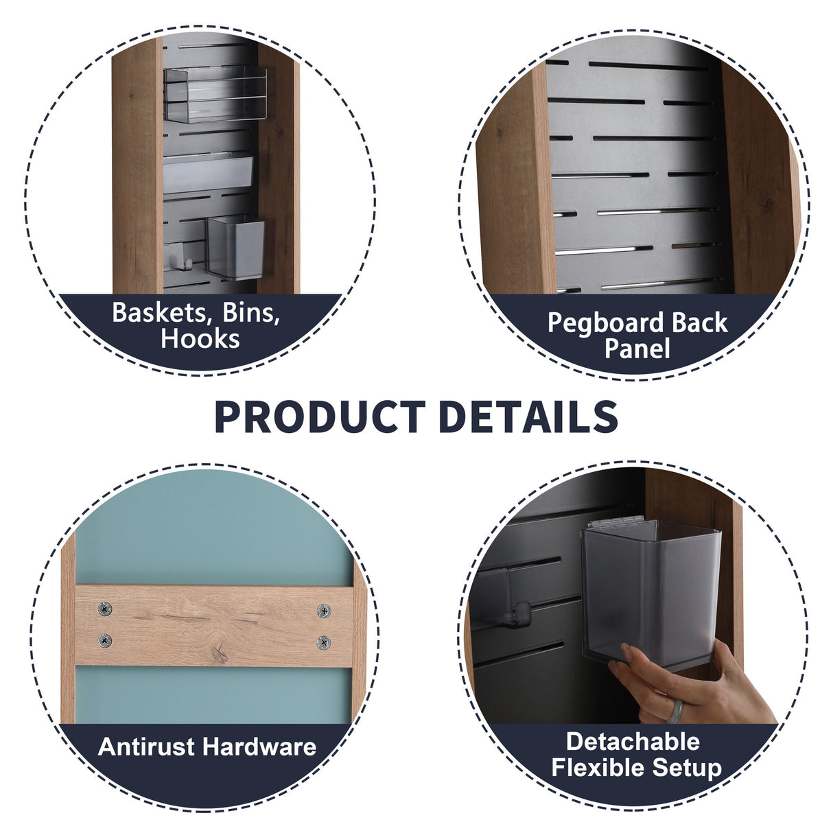 Wall Mounted Storage Cabinet With 4 Diy Accessories - Imitative Oak