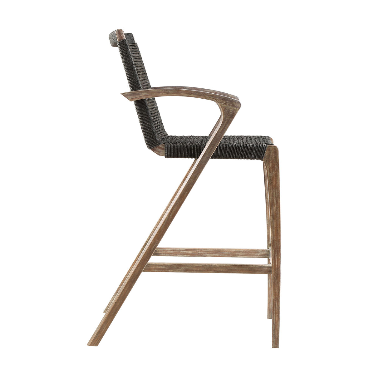 Brielle - Outdoor Light Eucalyptus Wood And Charcoal Rope Bar Height Stool Set