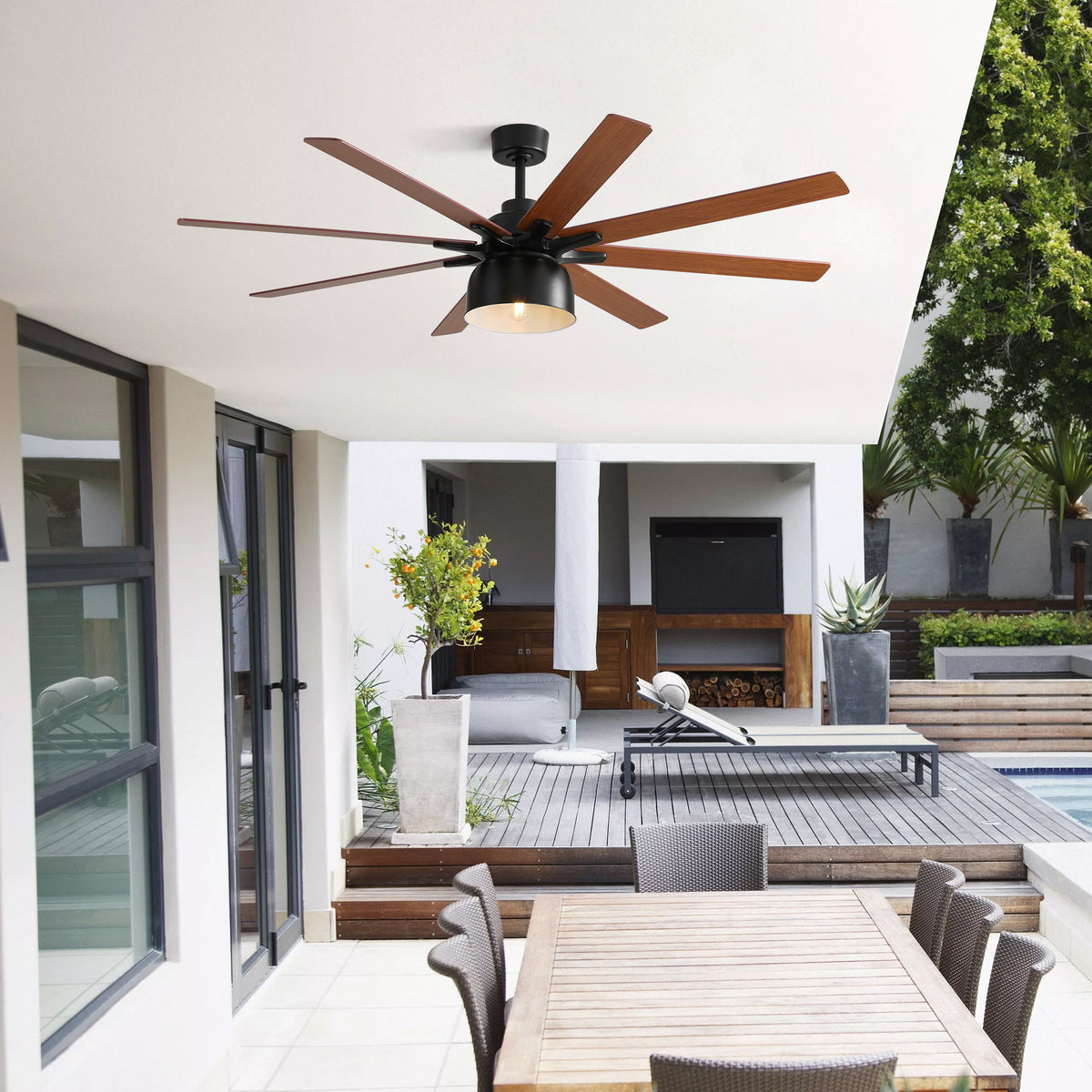 52" Ceiling Fan With 6 Speed Wind 8 Dual Colors Blades Remote Control Reversible DC Motor With Light - Black