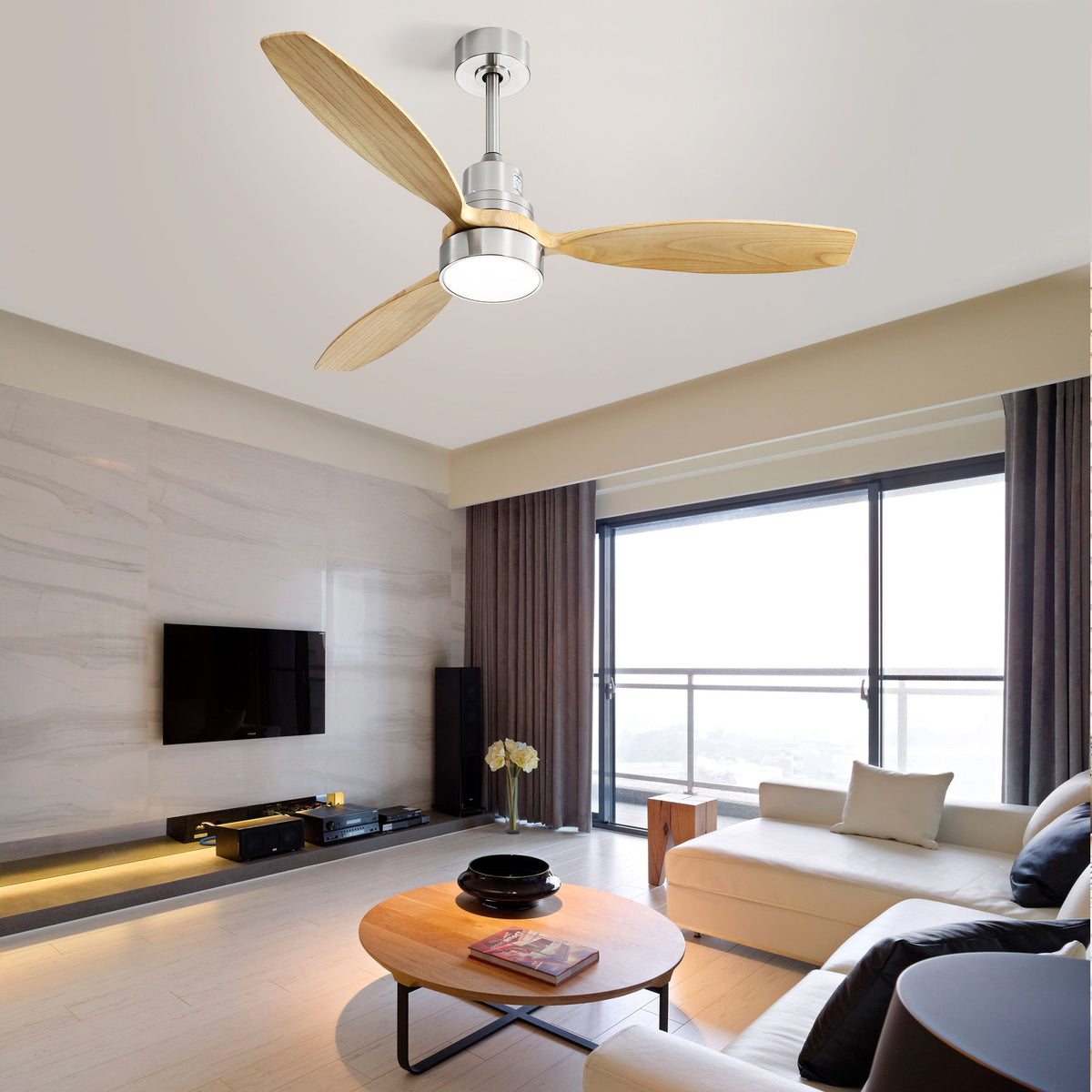 52" Integrated LED Ceiling Fan With Remote Control And Blades For Living Room
