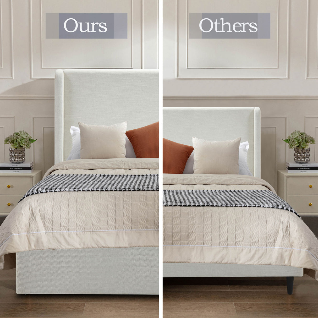 Carmen - California King Size Upholstered Wingback Bed - Ivory