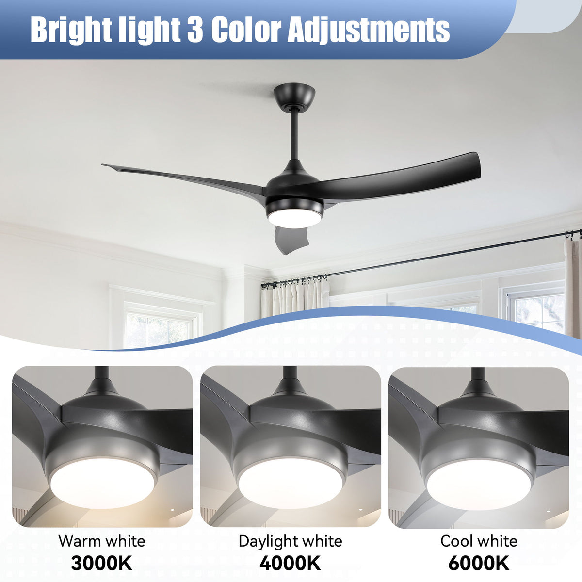 52" Ceiling Fan With 18W LED Light And Remote Control