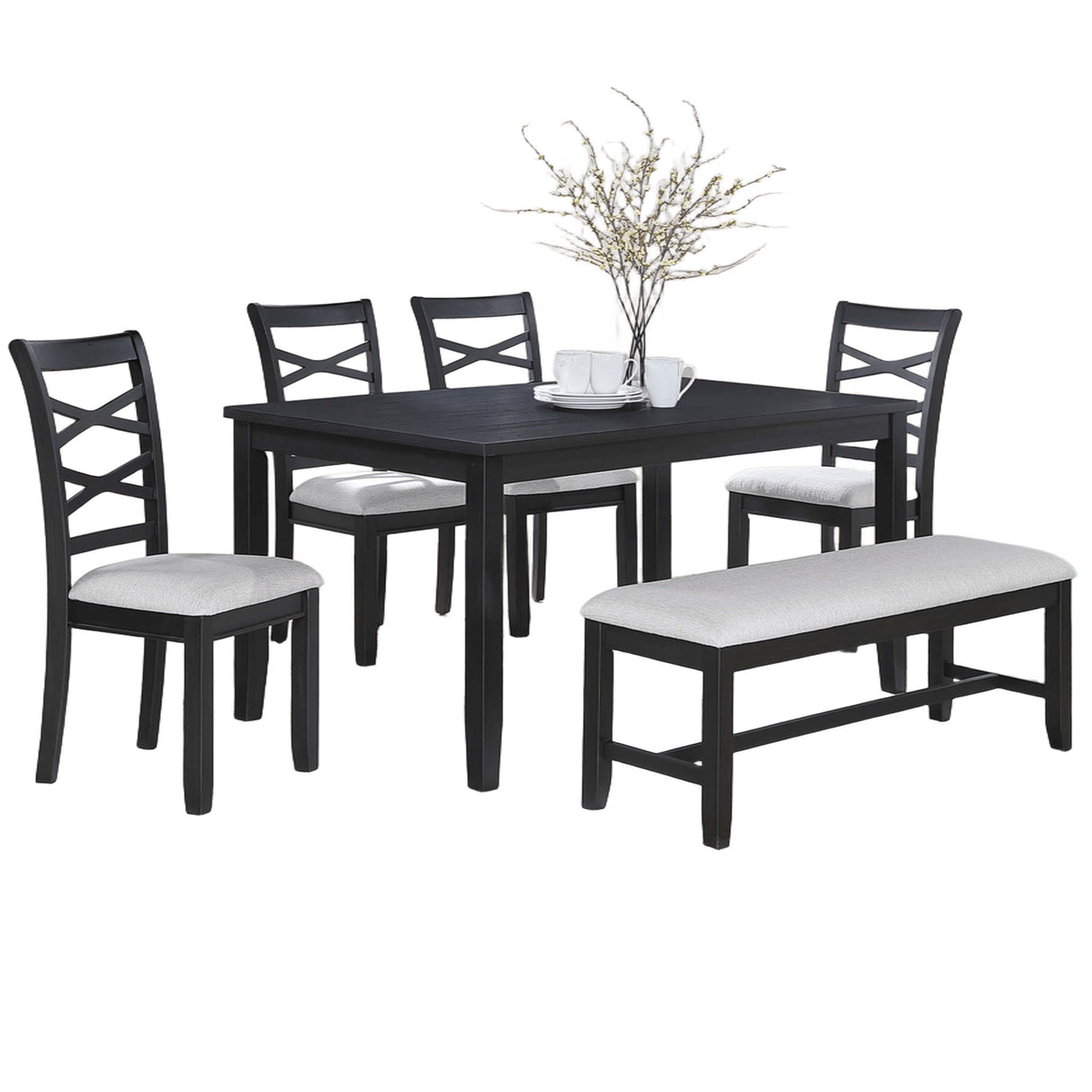 Dining Set 6 Piece With Table And Upholstered X Back Chairs - Charcoal