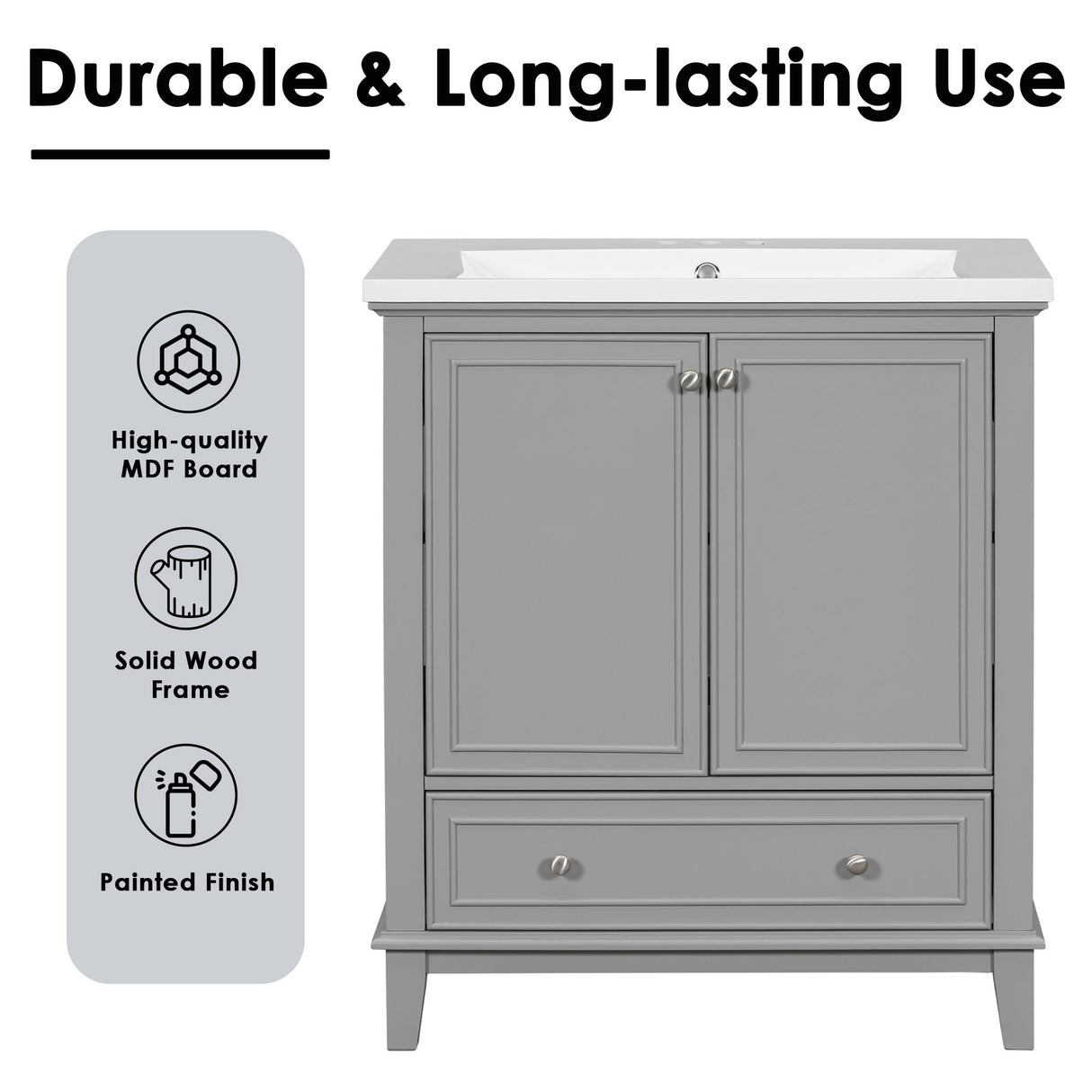 Modern Bathroom Vanity With Sink Combo, Multi Functional Cabinet With Doors And Drawer