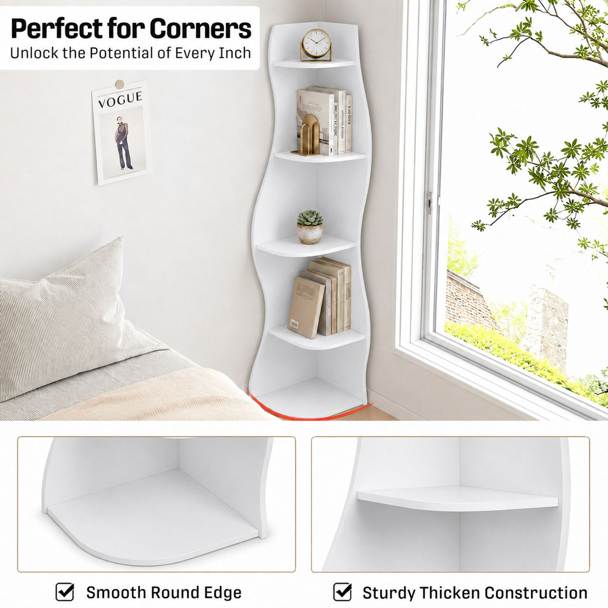 5 Tier S - Shaped Corner Shelf For Living Room