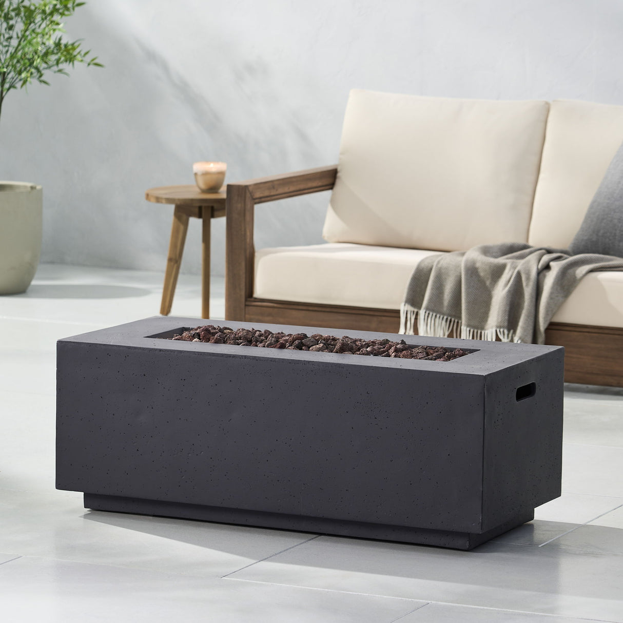 Propane Fire Pit Table Modern Outdoor Concrete Heater 40x15in