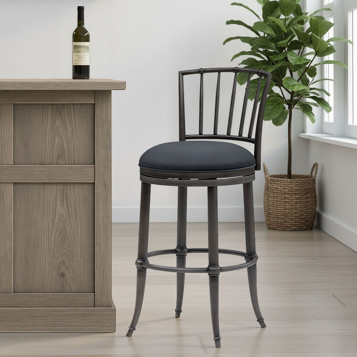Vince - Commercial Grade Steel Frame Faux Leather Upholstered Swivel Bar Height Barstool