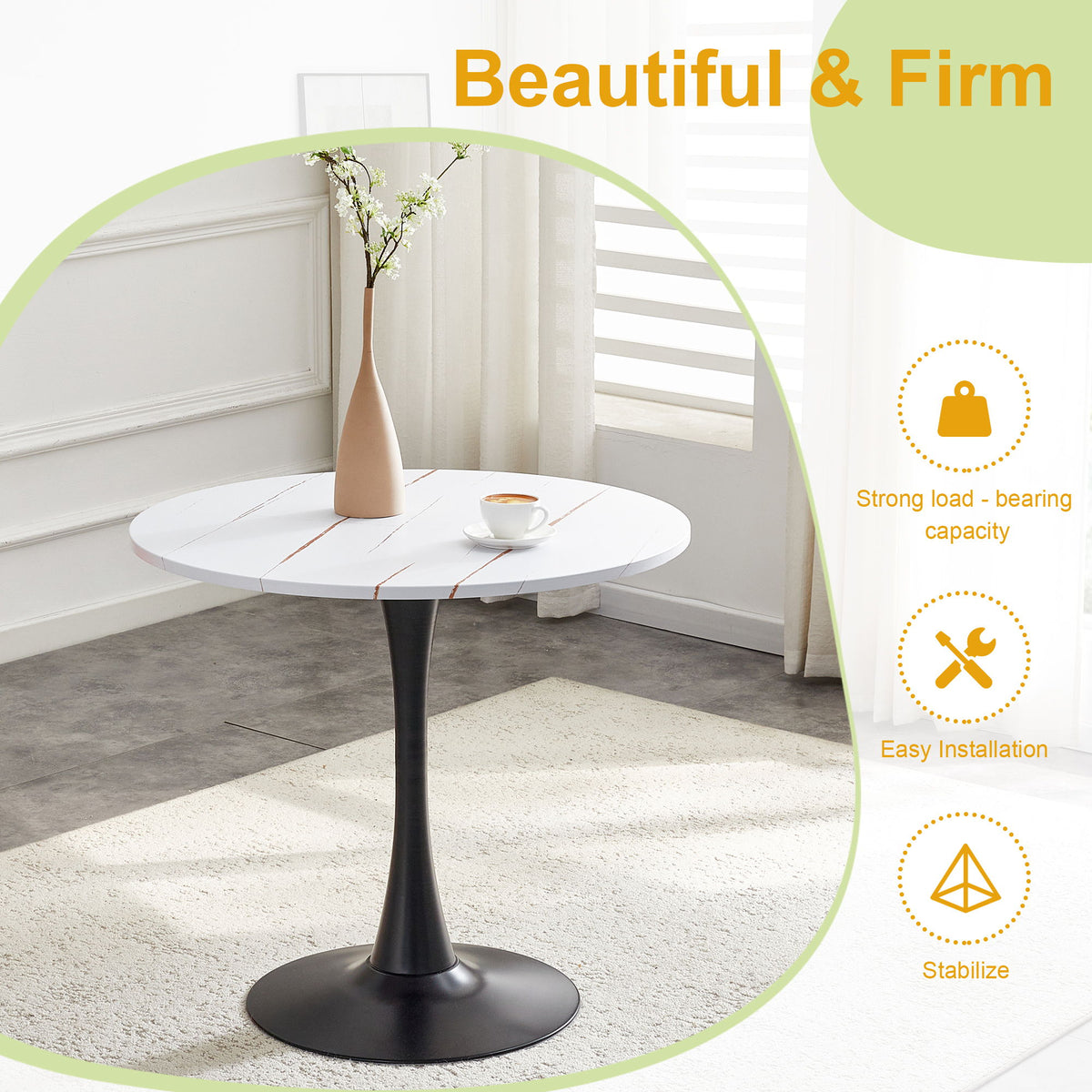 Round Dining Table For Kitchen - Black White