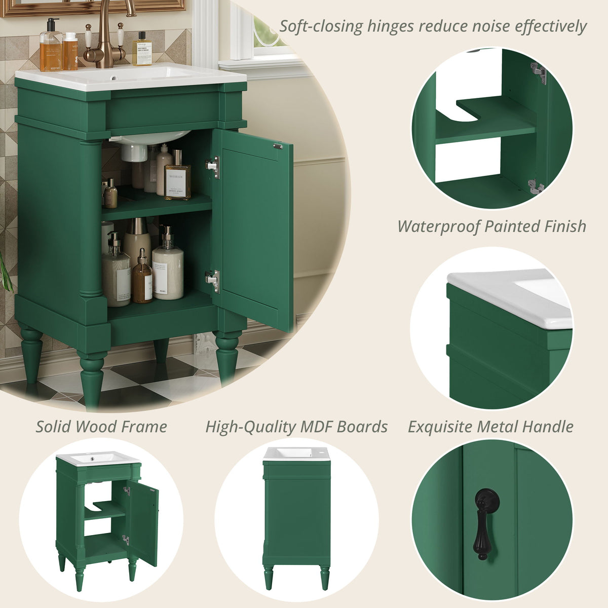 Bathroom Vanity With Sink, Storage Cabinet With Door, Freestanding Small Space Design, Drop In Sink - Green