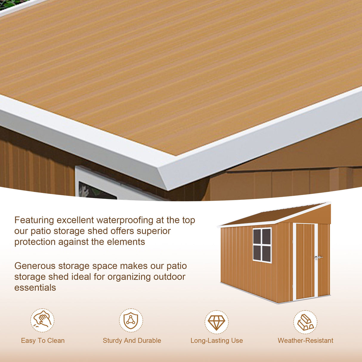 Storage Shed Garden Building Heavy Duty Weatherproof Iron 8x4ft Brown
