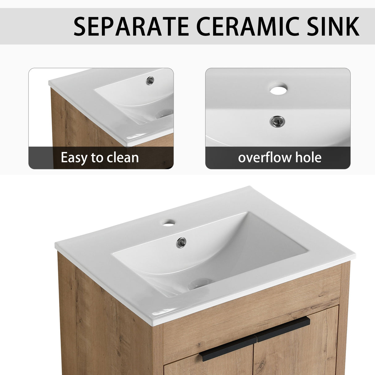 Freestanding Bathroom Vanity & Sink, Storage Cabinets, Soft Closing Doors