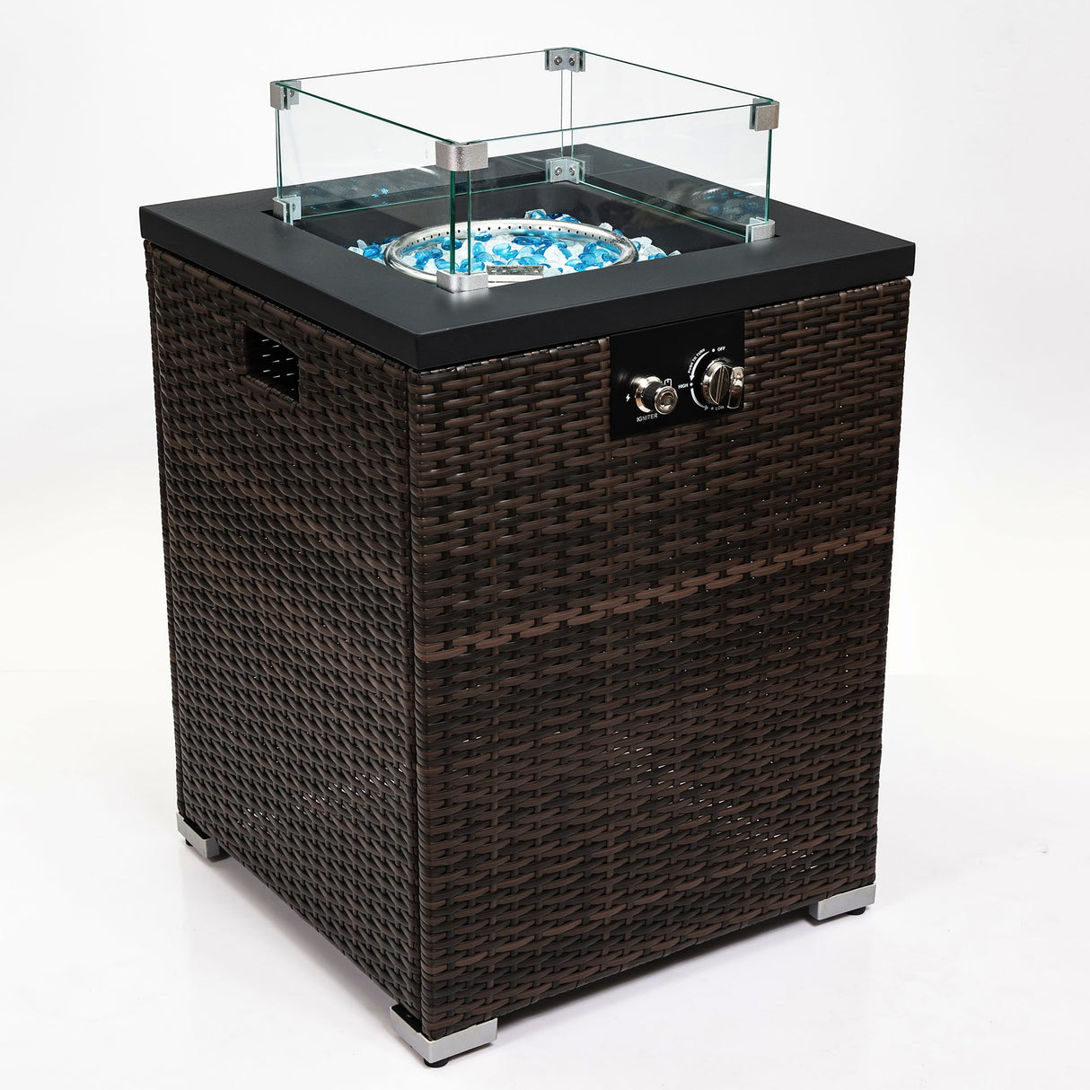 Fire Pit Column With Glass Wind Guard - Dark Brown