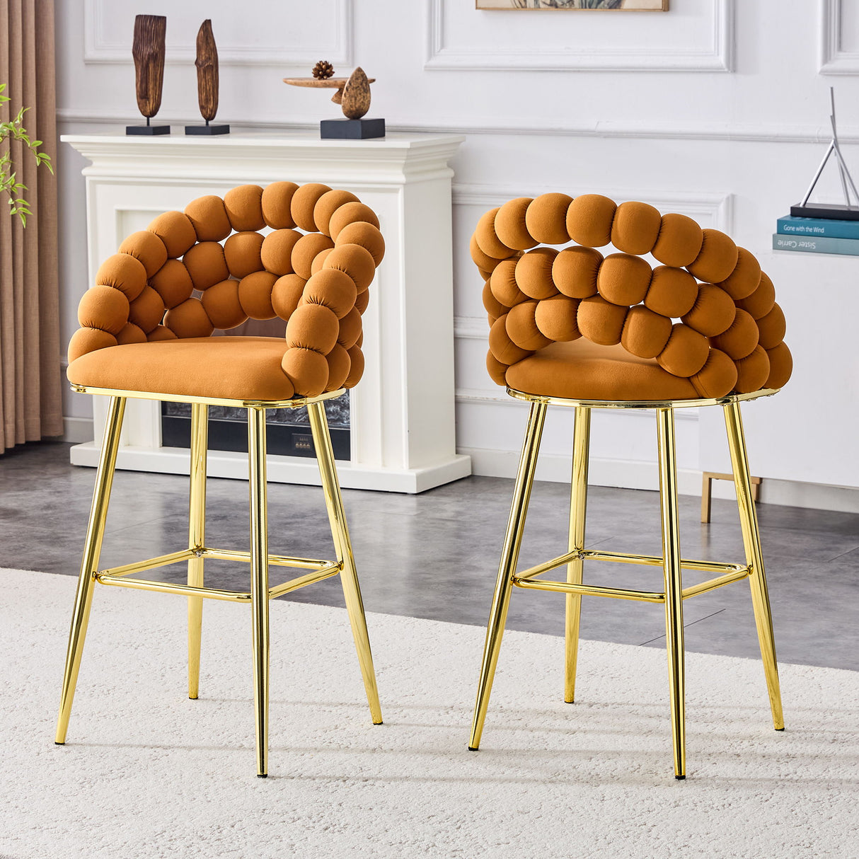 Bubble, Ball Chain Tufted Bar Chairs For Kitchen Island & Home Bar (Set of 2)