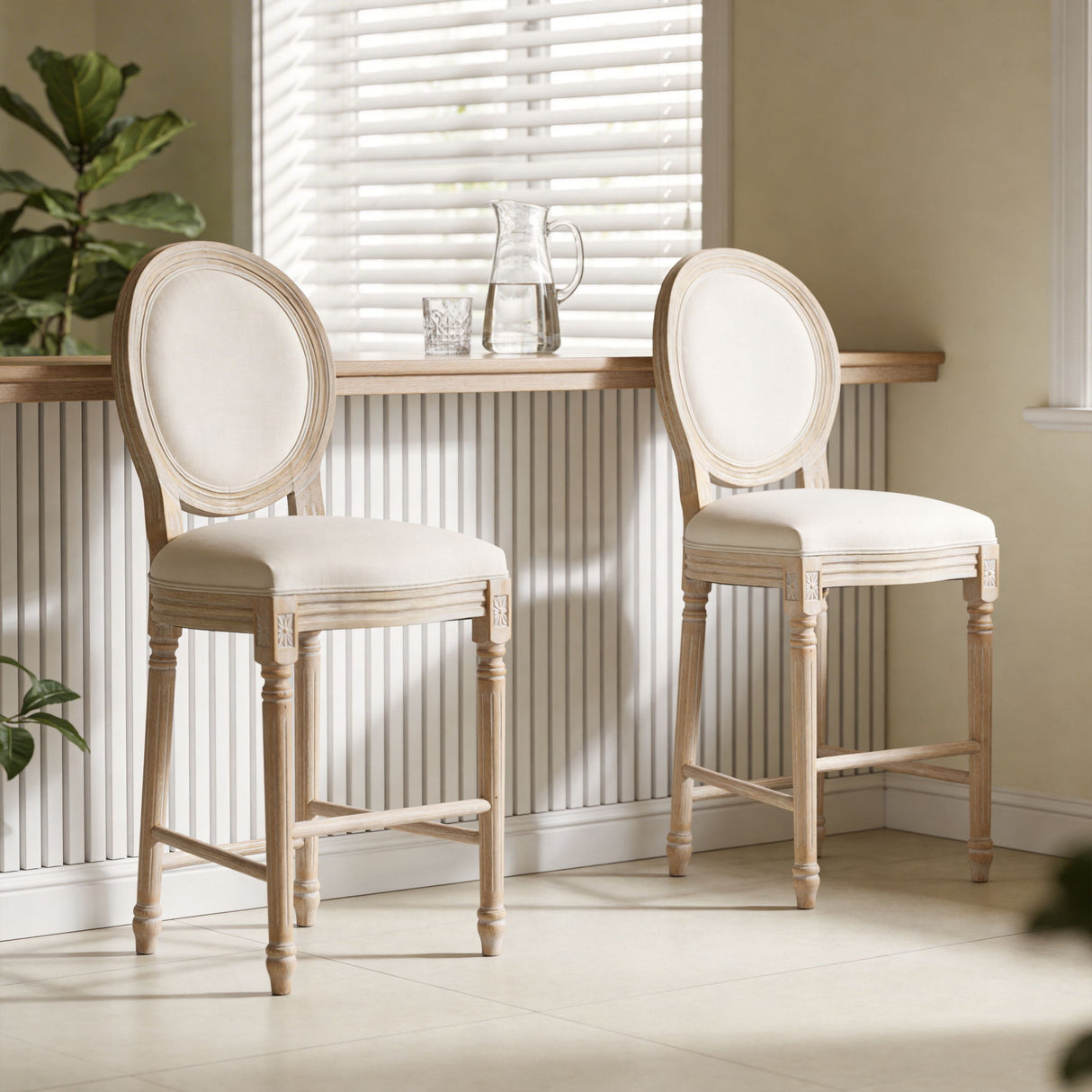 French Country Bar Chairs & Round Back (Set of 2)