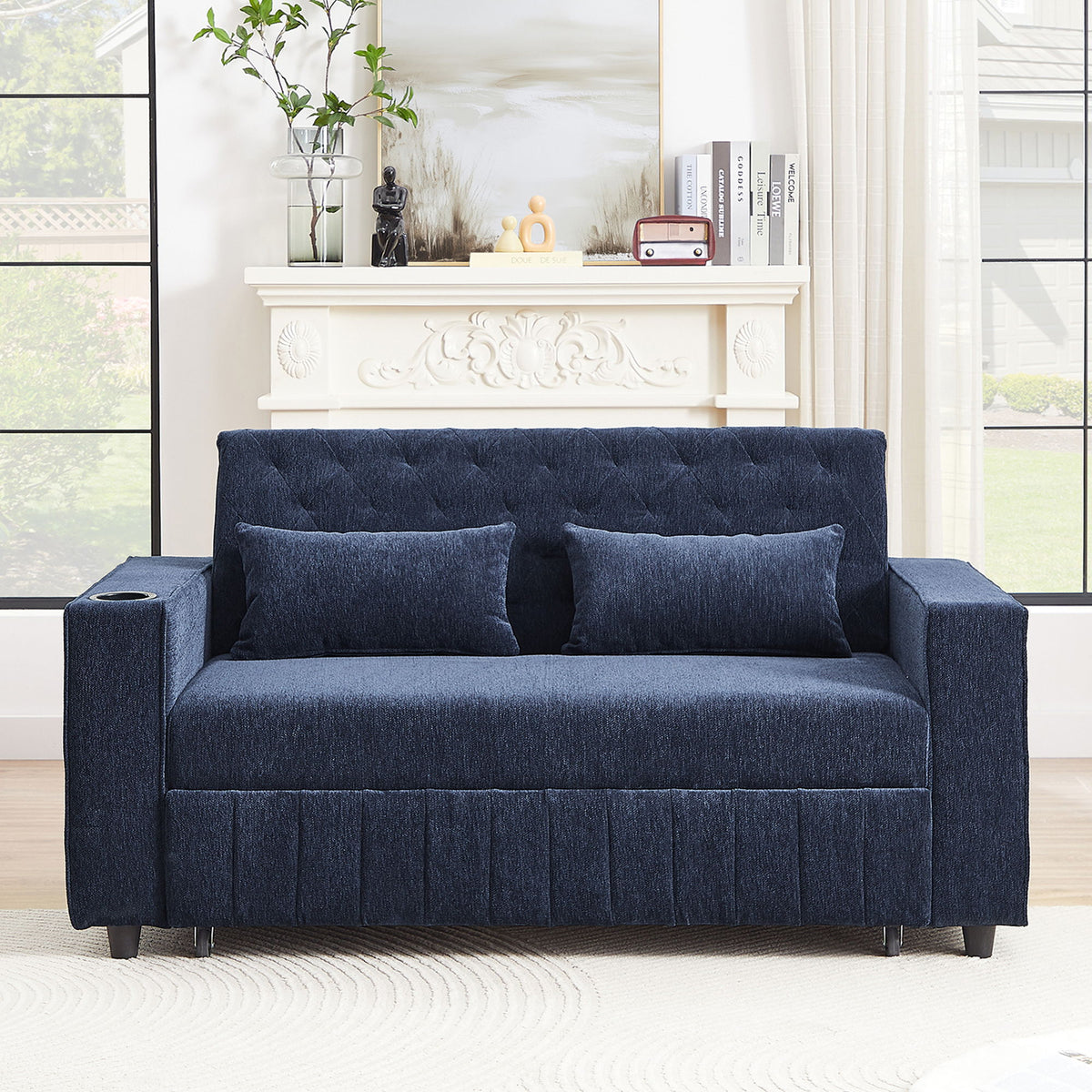 Pull-Out Sofa Bed Convertible Couch With Adjustable Backrest For Living Room