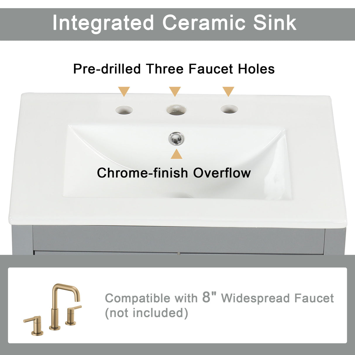Modern Bathroom Vanity With Sink, Cabinet With 2 Drawers And Door, Adjustable Shelf