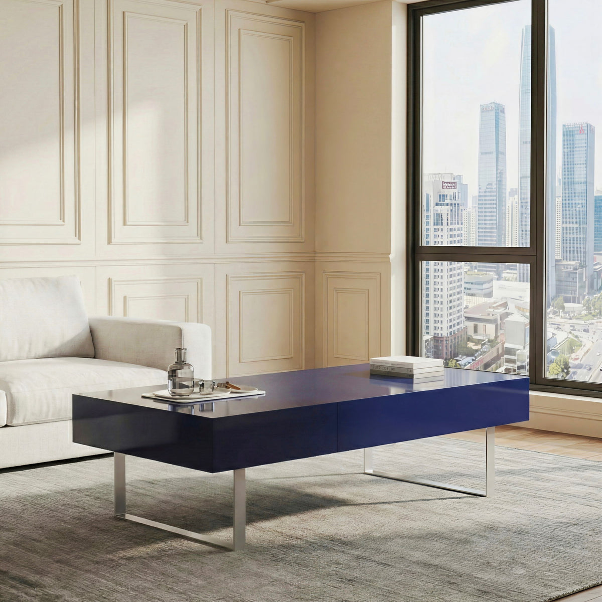 Rectangular Coffee Table With Hidden Storage - Blue