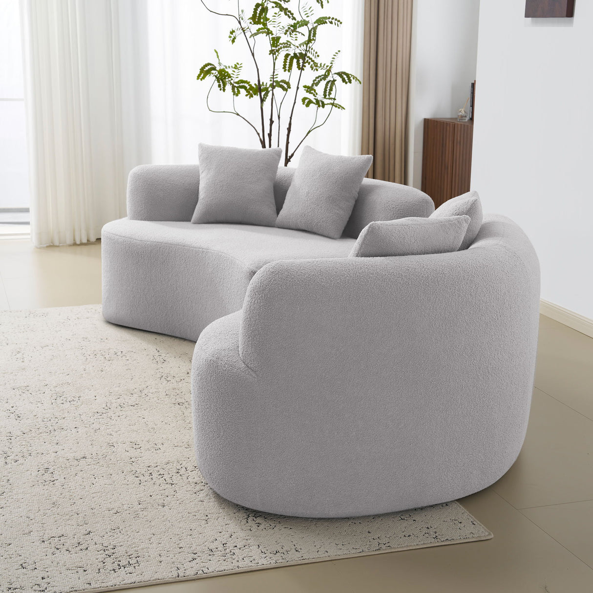 Curved 4 Seater Sofa For Small Spaces - Gray