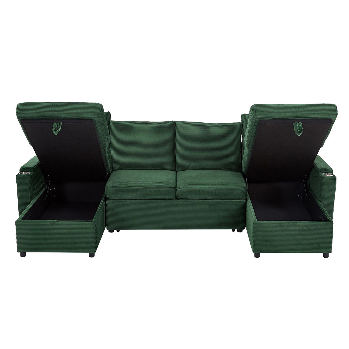 U Shaped Sectional Sofa Bed With Storage Chaise Lounges, USB Ports, And Cup Holders