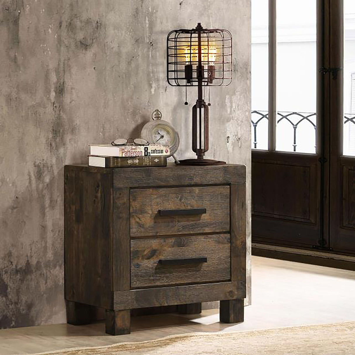 2 Drawer Nightstand - Brown Wood